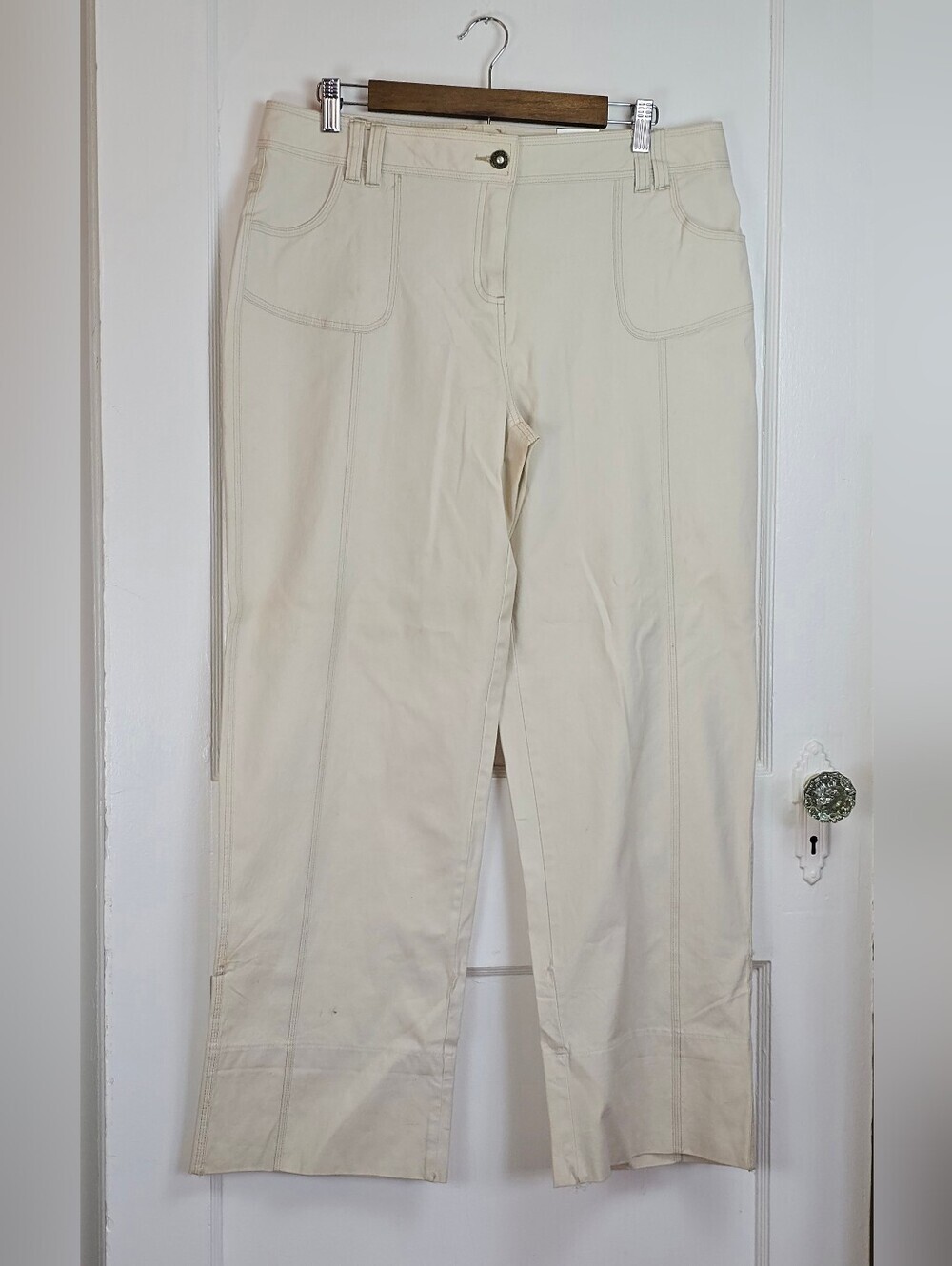 Fashion Bug Y2K Cream Straight Leg High Rise Cropped Pants NEW 14